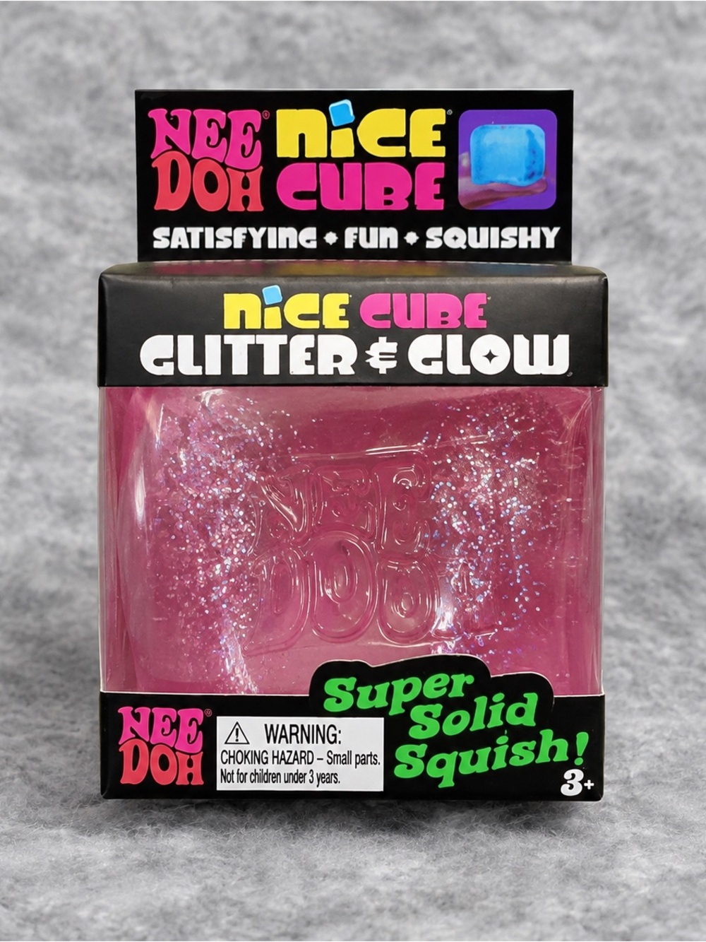 Schylling NeeDoh Nice Cube Glitter & Glow Squishy Fidget Toy NIB